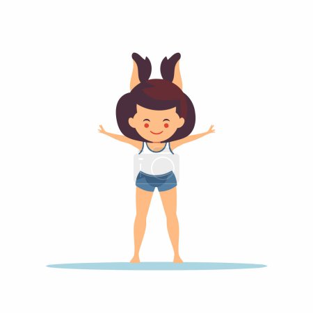 Illustration for Cute little girl in shorts and top. Vector flat illustration. - Royalty Free Image