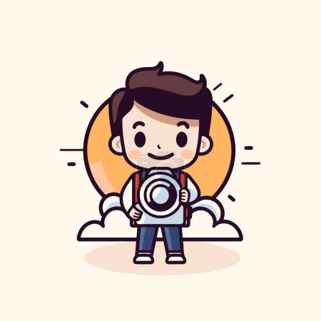 Illustration for Cute photographer with camera. Vector illustration. Flat design style. - Royalty Free Image