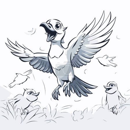 Illustration for Vector illustration of a flying crow. seagulls and birds - Royalty Free Image