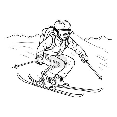 Téléchargez les illustrations : Snowboarder skieur en action vectoriel illustration croquis dessiné à la main - en licence libre de droit