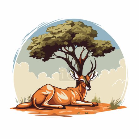 Illustration for Illustration of antelope in the savanna. Vector illustration. - Royalty Free Image