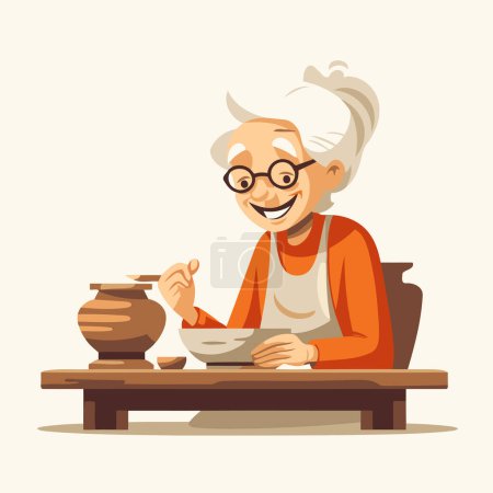 Illustration for Elderly woman making pottery. Vector illustration in cartoon style - Royalty Free Image