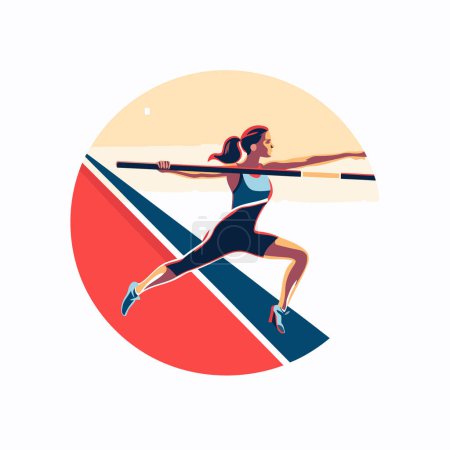 Illustration for Sportswoman running on the road. Vector illustration in flat style - Royalty Free Image