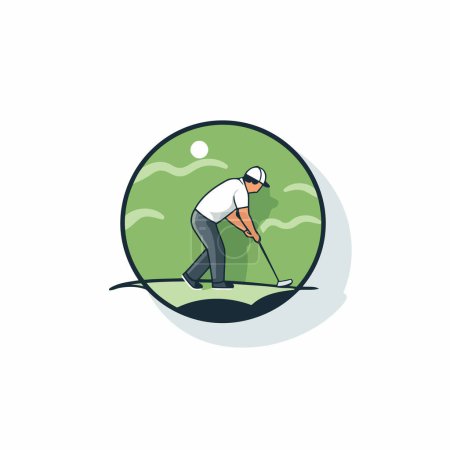 Illustration for Golf club logo. Vector illustration of golf player in the hole. - Royalty Free Image