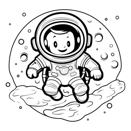 Téléchargez les illustrations : Un astronaute assis sur la lune. illustration vectorielle noir et blanc - en licence libre de droit