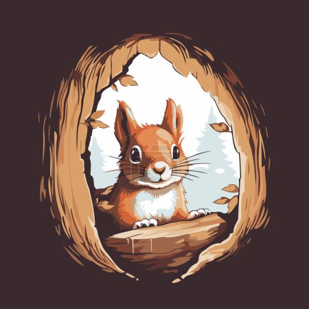 Illustration for Squirrel peeking out of a hole in the wall. vector illustration - Royalty Free Image