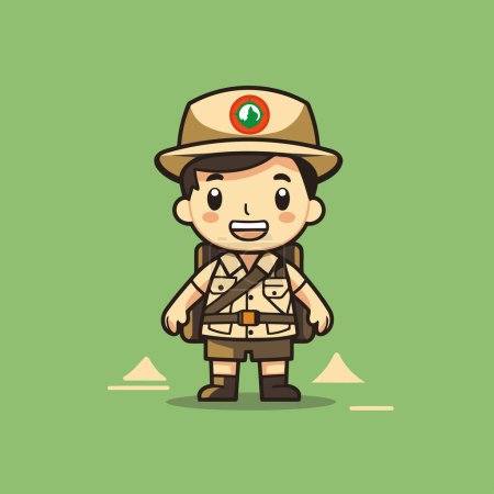 Ilustración de Cute Boy Scout - Lindo diseño de personajes de dibujos animados Vector Ilustración - Imagen libre de derechos