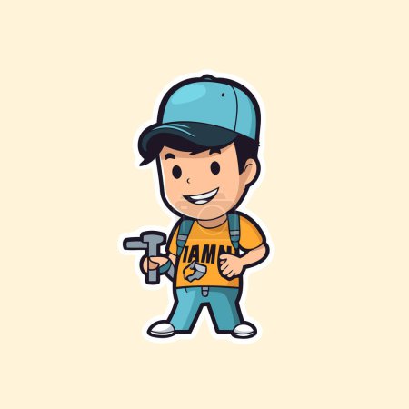 Illustration for Cartoon mechanic worker character. Vector illustration in a flat style. - Royalty Free Image