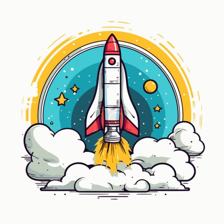Illustration for Space rocket icon. Vector illustration in cartoon style isolated on white background. - Royalty Free Image