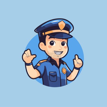 Téléchargez les illustrations : Un policier. Illustration vectorielle en style dessin animé sur fond bleu. - en licence libre de droit
