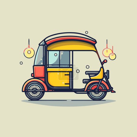 Ilustración de Icono de Rickshaw. Ilustración vectorial en diseño plano. Icono de motocicleta. - Imagen libre de derechos