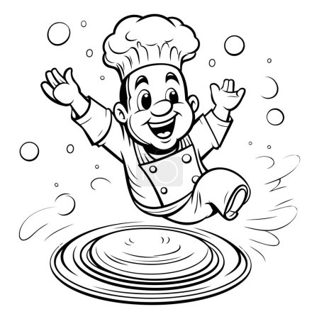 Téléchargez les illustrations : Chef - Dessin animé noir et blanc Illustration d'un chef joyeux versant de l'eau ou de l'eau pour le livre à colorier - en licence libre de droit