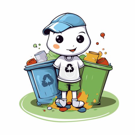 Ilustración de Un caricaturista tirando basura al cubo de basura. Ilustración vectorial. - Imagen libre de derechos