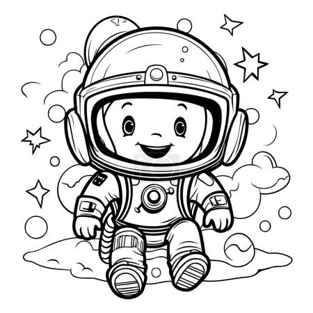 Ilustración de Libro para colorear para niños: astronauta sentado en el suelo y sonriendo - Imagen libre de derechos