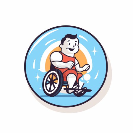 Téléchargez les illustrations : Un handicapé en fauteuil roulant. Icône fauteuil roulant. Illustration vectorielle dans le style dessin animé - en licence libre de droit