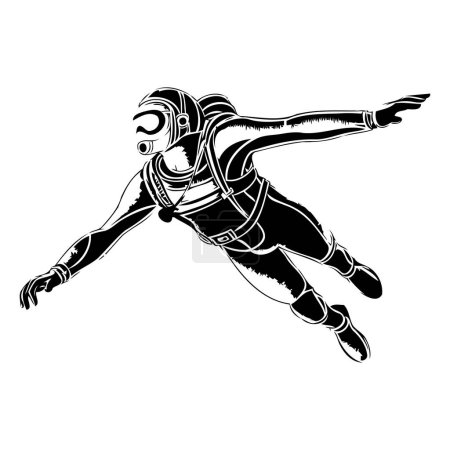 Astronaut in spacesuit. Black and white vector illustration.