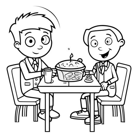 Illustration for Coloring Page Outline Of Two Businessmen Having Lunch At Table - Royalty Free Image