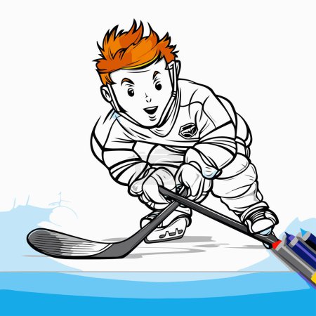 Illustration for Illustration of a boy playing ice hockey on a white background. - Royalty Free Image