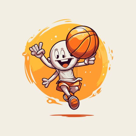 Téléchargez les illustrations : Joueur de basket-ball avec balle. Illustration vectorielle d'un personnage de dessin animé. - en licence libre de droit