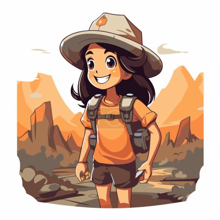 Ilustración de Ilustración de una linda niña caminando en el desierto - Imagen libre de derechos