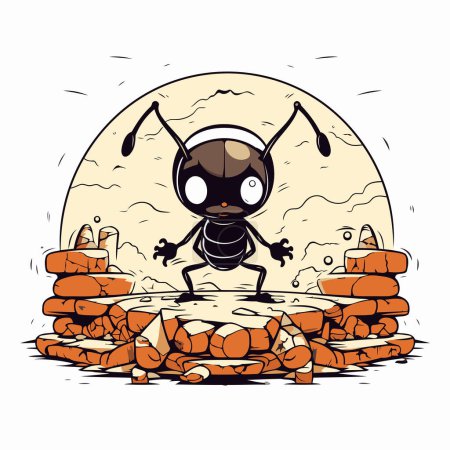 Ilustración de Hormiga en la pared de piedra. Ilustración vectorial de hormigas en la pared de piedra. - Imagen libre de derechos