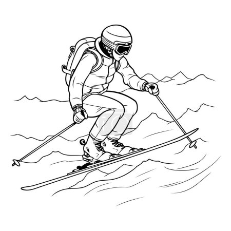 Téléchargez les illustrations : Ski alpin skieur. version noir et blanc. illustration vectorielle. - en licence libre de droit