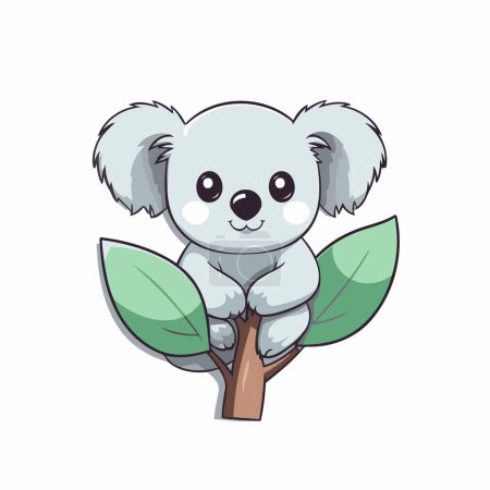 Téléchargez les illustrations : Mignon koala avec des feuilles sur fond blanc. Illustration vectorielle. - en licence libre de droit