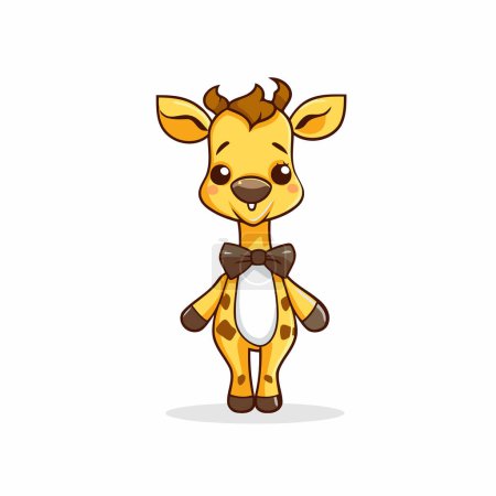 Téléchargez les illustrations : Mignon personnage de dessin animé girafe avec noeud papillon. Illustration vectorielle. - en licence libre de droit