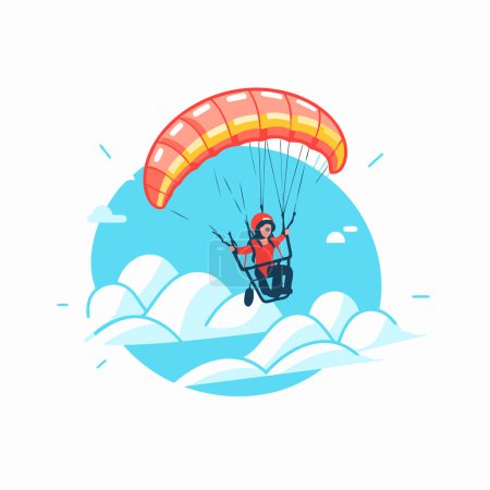 Illustration for Paraglider flying in the sky. Paraglider in the blue sky. Vector illustration. - Royalty Free Image