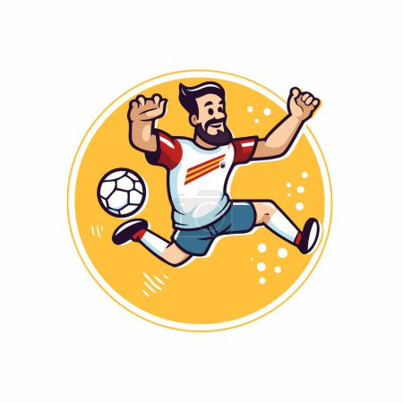 Illustration for Soccer player kicking the ball. Vector illustration in cartoon style. - Royalty Free Image