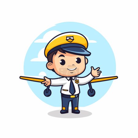 Illustration for Cute boy pilot with airplane cartoon character vector illustration graphic design. - Royalty Free Image