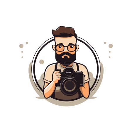 Illustration for Hipster photographer with camera. Vector illustration in cartoon style. - Royalty Free Image