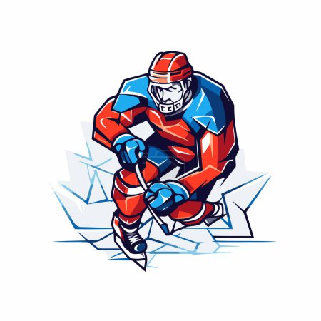 Illustration for Ice hockey player on ice. Vector illustration of ice hockey player. - Royalty Free Image