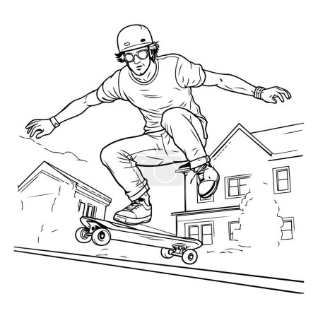 Illustration for Skateboarder in action. sketch for your design. Vector illustration - Royalty Free Image