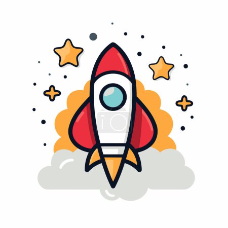 Illustration for Rocket icon in flat color style. Startup vector illustration on white isolated background. - Royalty Free Image
