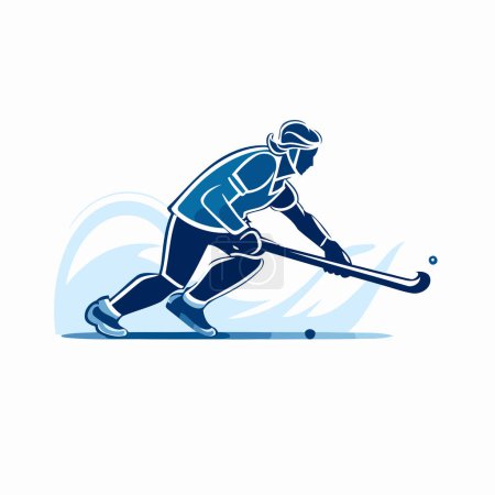 Illustration for Ice hockey player with stick and puck. sport vector logo template. - Royalty Free Image