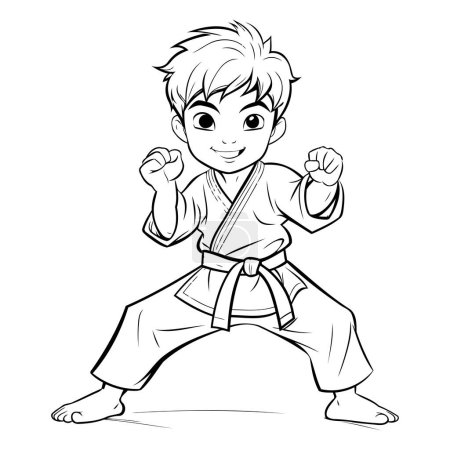 Illustration for Karate boy in black and white. Vector illustration for coloring book. - Royalty Free Image