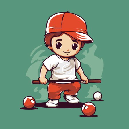 Illustration for Cute little boy playing baseball. Vector illustration in cartoon style. - Royalty Free Image