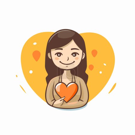 Illustration for Cute girl holding a heart. Vector illustration in cartoon style. - Royalty Free Image