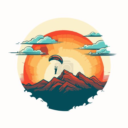 Illustration for Mountains and paraglider. Vector illustration in retro style - Royalty Free Image