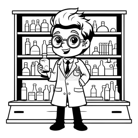 Illustration for Cute boy pharmacist cartoon in the drugstore vector illustration graphic design - Royalty Free Image