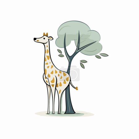 Téléchargez les illustrations : Girafe et vecteur d'arbre Illustration isolée sur fond blanc. - en licence libre de droit