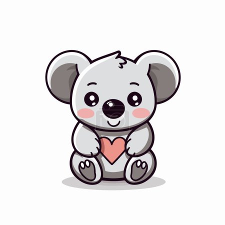 Téléchargez les illustrations : Mignon koala tenant un cœur. illustration vectorielle de personnage de dessin animé mignon. - en licence libre de droit