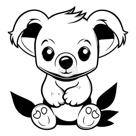 Téléchargez les illustrations : Mignon dessin animé Koala - Illustration vectorielle noir et blanc. Isolé sur fond blanc - en licence libre de droit