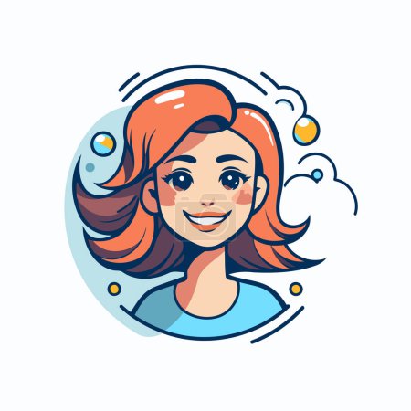 Illustration for Beautiful girl with long hair. Vector illustration in cartoon style. - Royalty Free Image