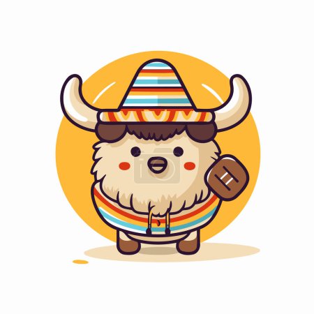 Illustration for Cute cartoon bull with scarf and sombrero. Vector illustration. - Royalty Free Image
