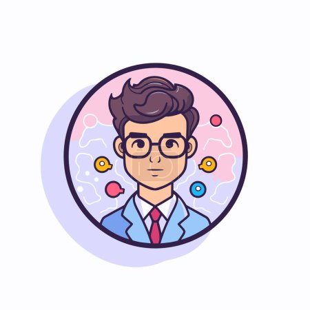 Téléchargez les illustrations : Icône vectorielle d'un jeune homme en lunettes et cravate en cercle - en licence libre de droit