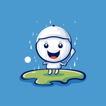 Illustration for Cute cartoon astronaut in the rain. Vector illustration on a blue background. - Royalty Free Image