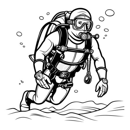 Illustration for Diver. Black and White Vector Illustration of a Diving Man. - Royalty Free Image