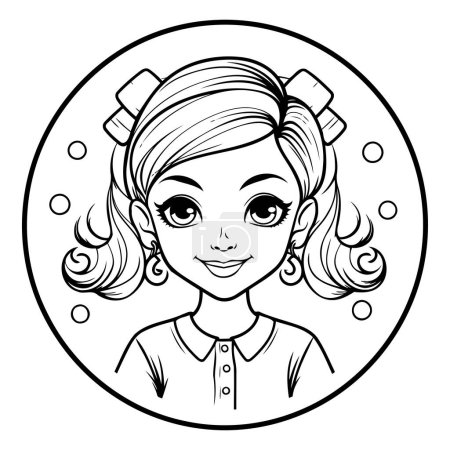 Illustration for Black and white illustration of a beautiful young woman in a circle. - Royalty Free Image
